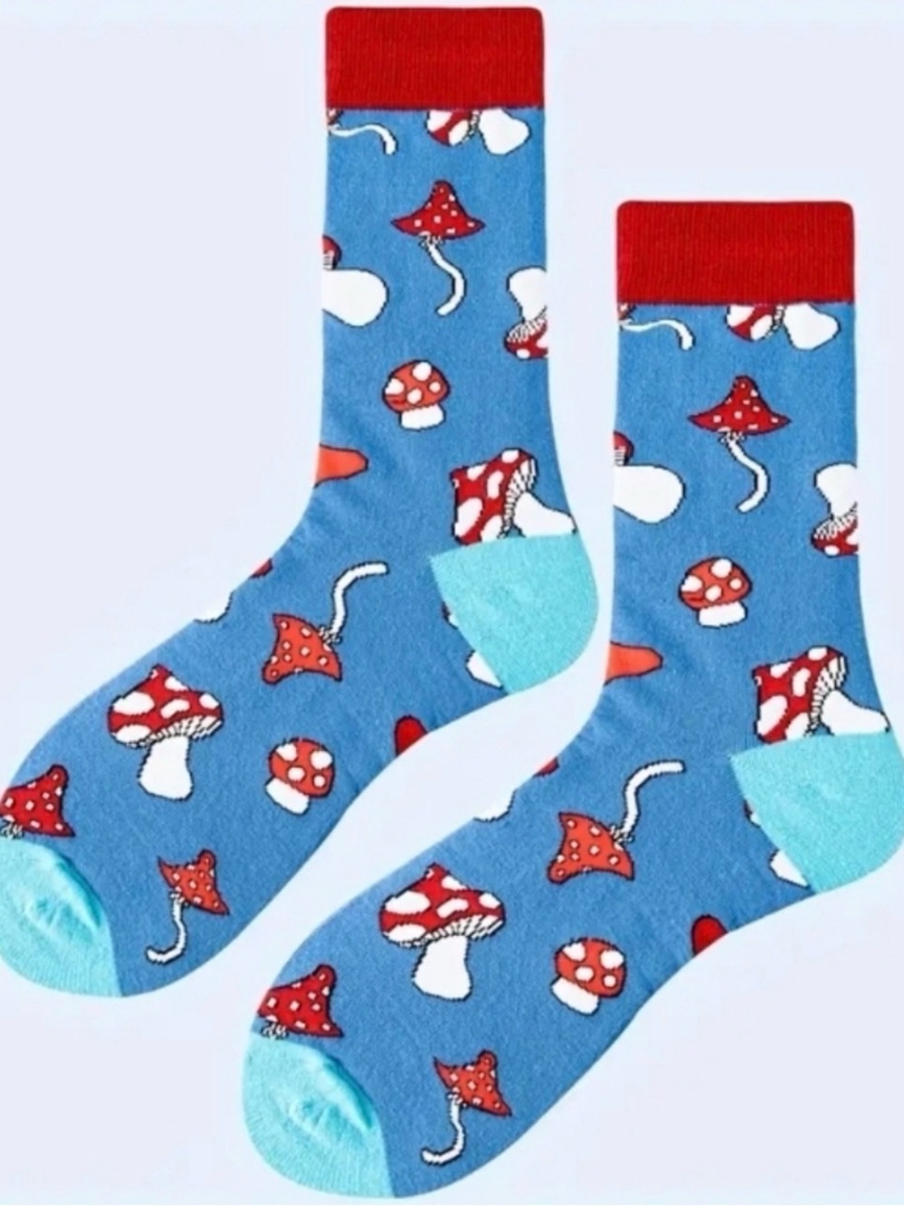 Blue Mushroom Pattern Crew Socks